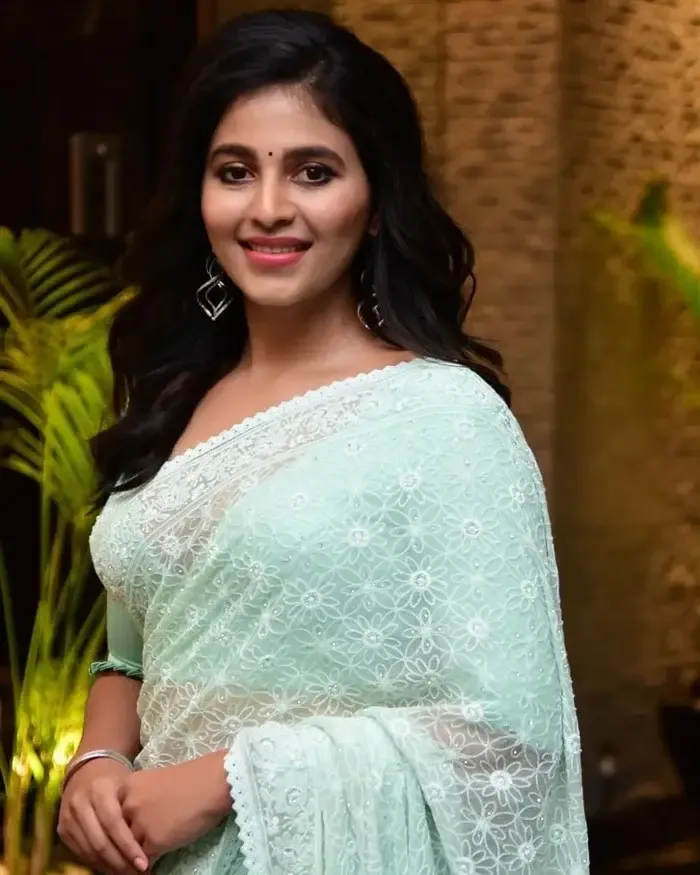 South Indian Actress Anjali Stills in Traditional Light Green Saree
